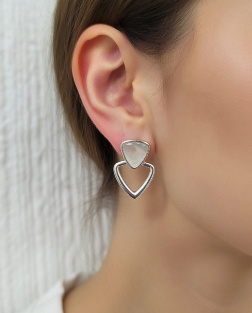 Elegant Geometric Drop Earrings – Gold & Silver Triangle Design